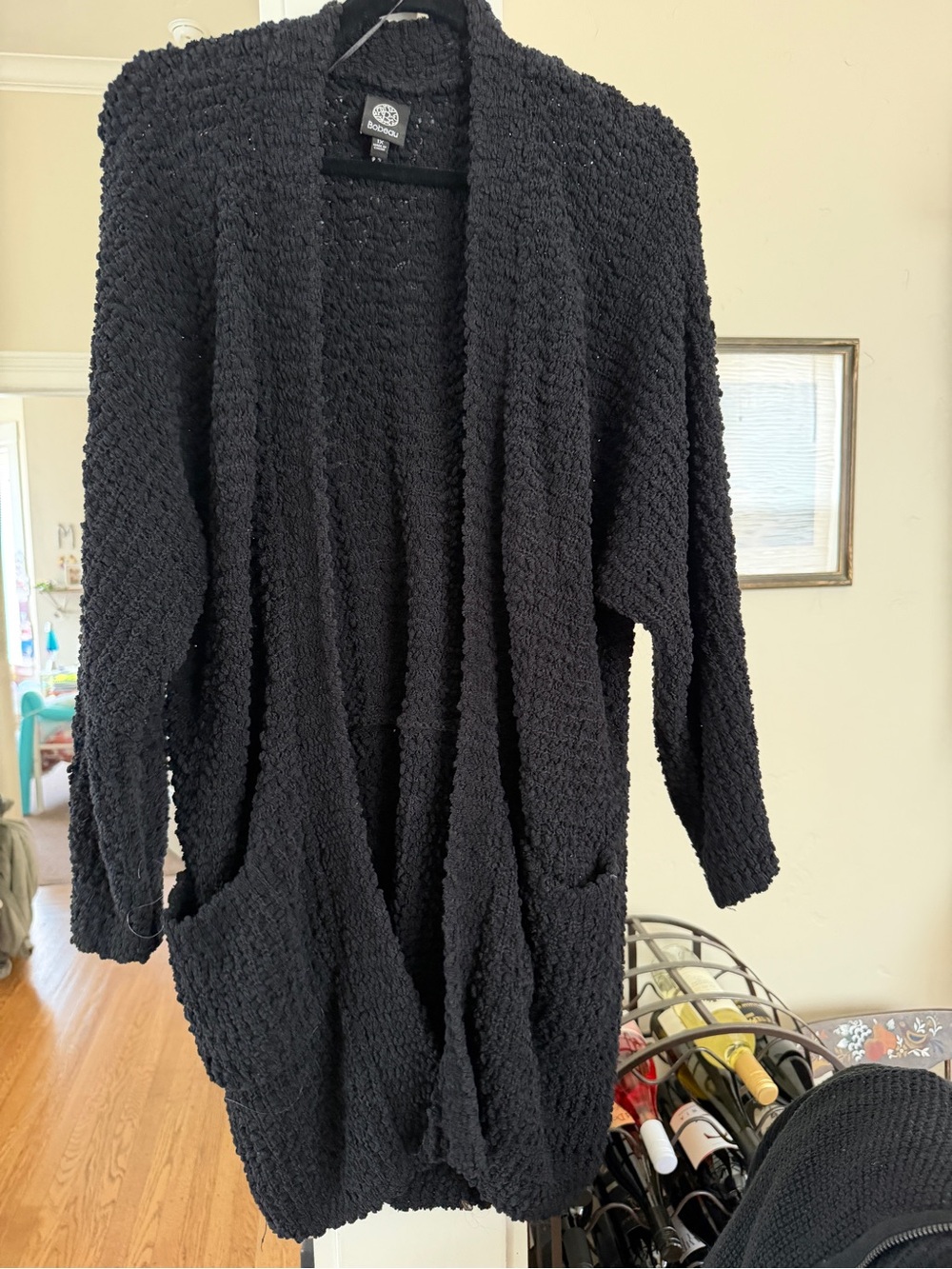 bobeau Black Chunky Open-Front Pocket Cardigan
